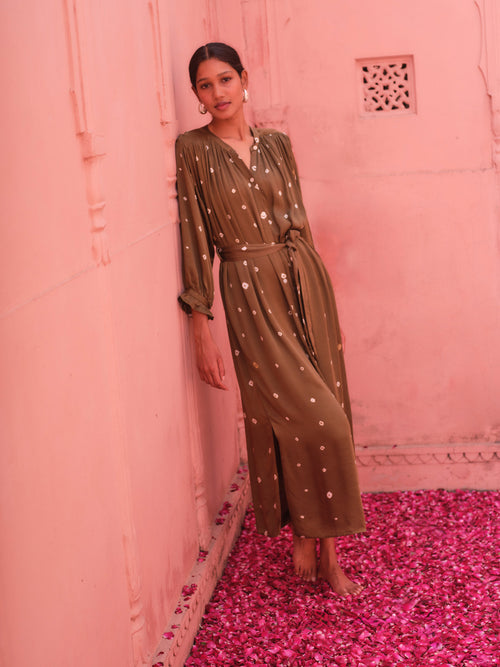 saheli - femme - rukiyana - khaki bandhani