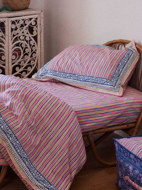 Home Fitted Sheet Nicole Pink Catania Stripes