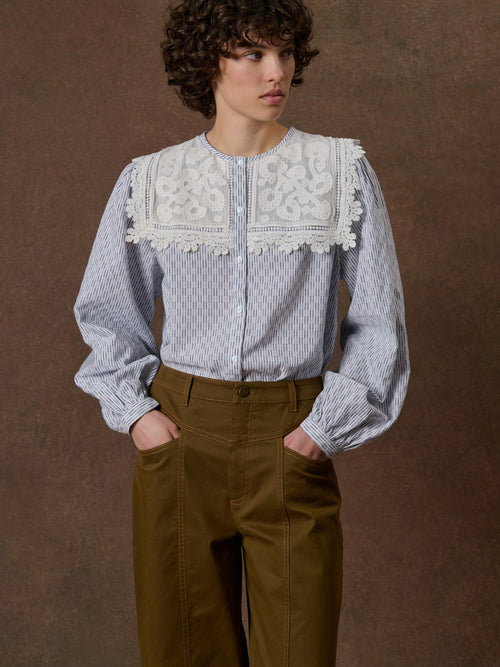 Femme Blouse Kitalle Cream Blue Stripes