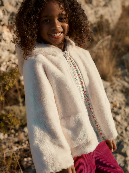 Fille Manteau Felvet Cream Flower Beds