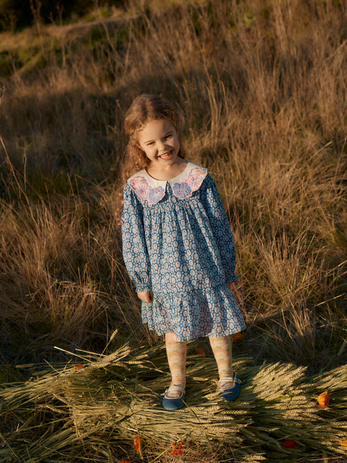 Fille Robe Solena Navy Snowfall Flower
