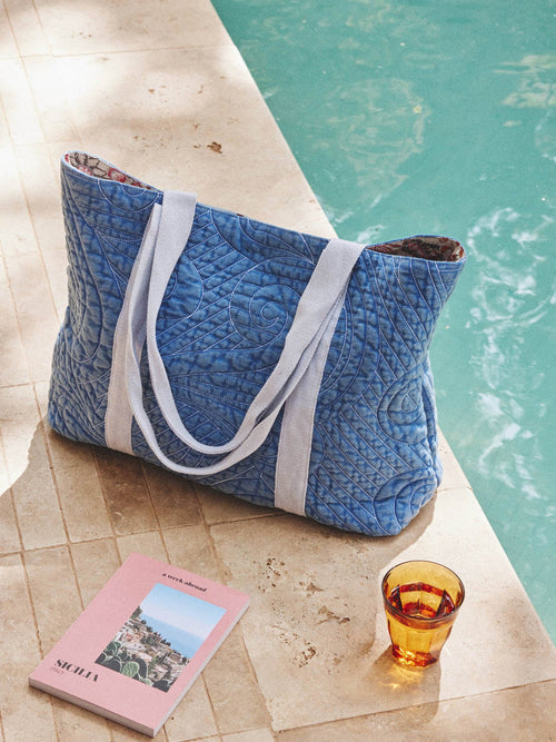 Home Bag Thais Blue-Cream Flowers