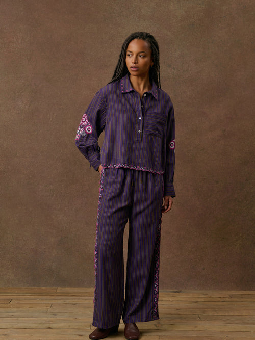 Femme Pantalon Verla Purple Honey Stripes