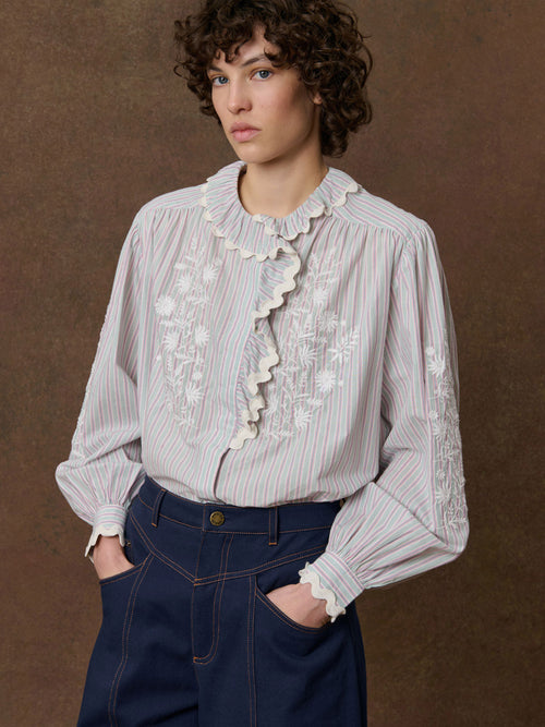 Femme Blouse Cora Green Silva Stripes