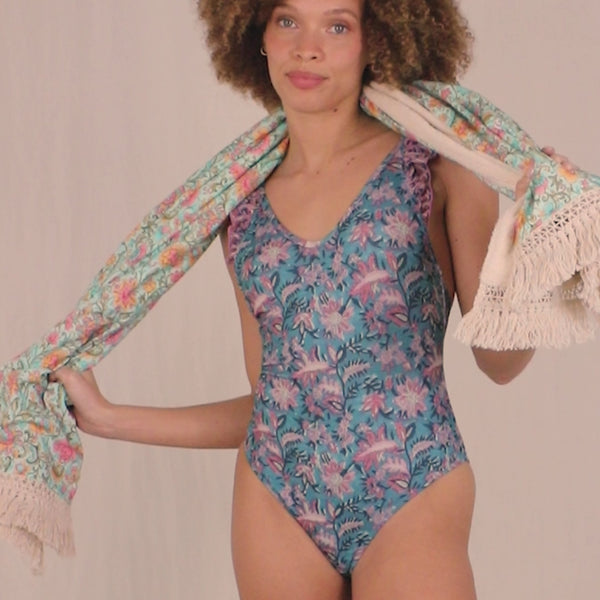 Bathing Suit-Reva-Teal Garden Of Eden